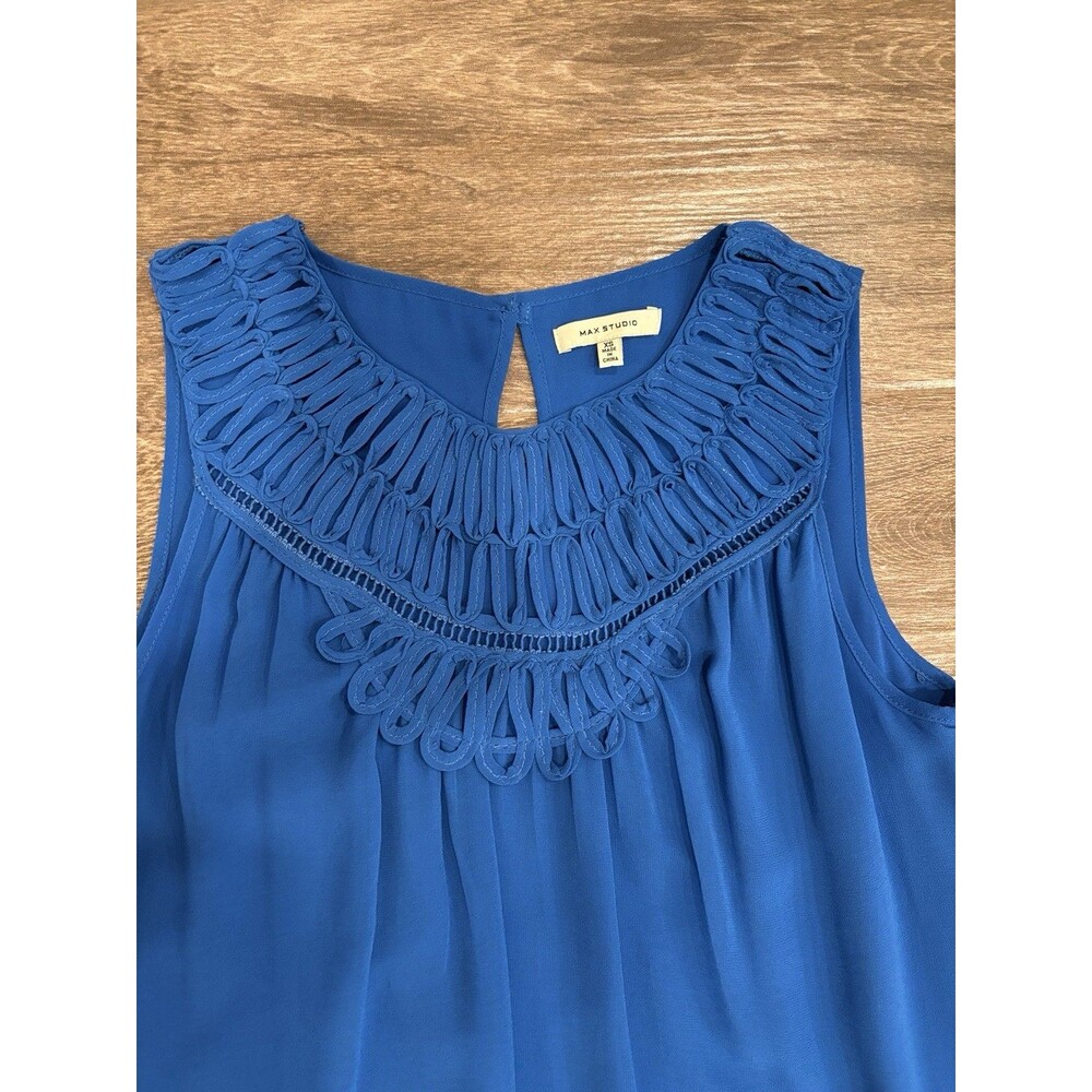 Women’s XS Cobalt Blue Sleeveless Flowy Dress‎ With Embroidery Preppy Nautical - Picture 2 of 8